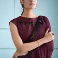 Wine Maroon Sequined Georgette Saree with Designer Blouse