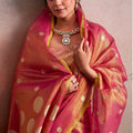 Rani Pink Silk Saree with Golden Zari Polka Dot Weaving Designer Saree