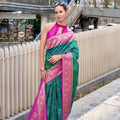 Green Pink Banarasi Patola Silk Saree with Rich Zari Border