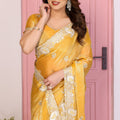 Designer Yellow Embroidered Saree with Blouse Party Wear