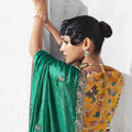 Designer Green Organza Saree Border Mustard Yellow Blouse