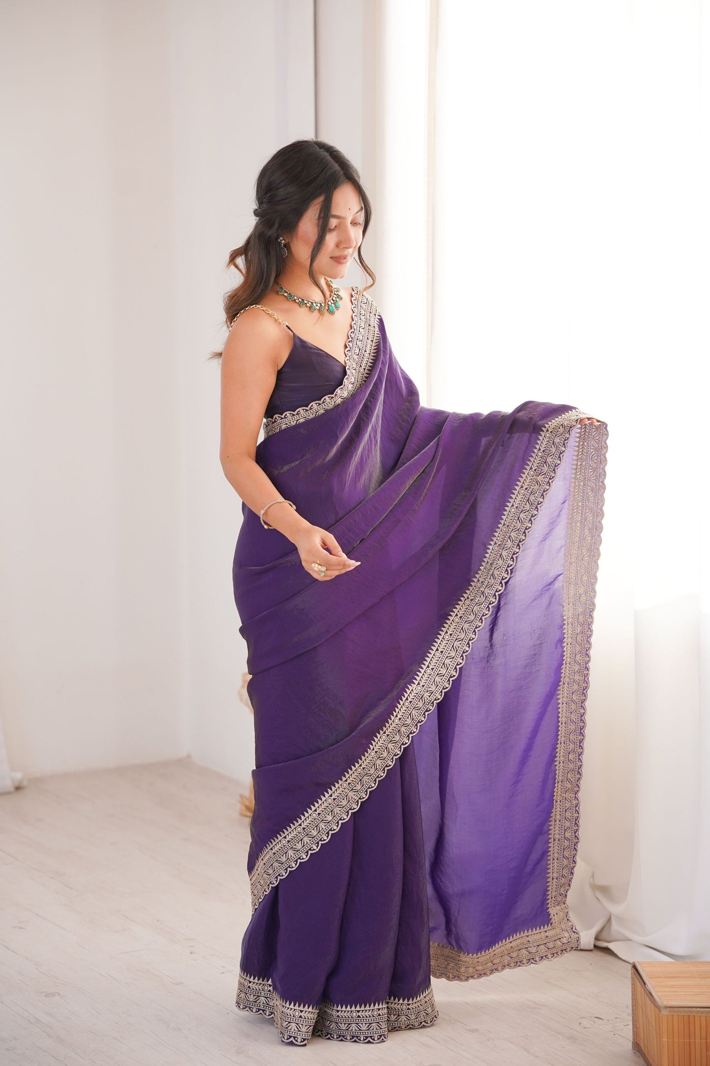Royal Purple Organza Saree with Designer Embroidered Border