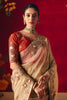Beige Silk Embroidered Saree Zari Border Red Designer Blouse