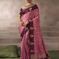Dusty Pink Silk Saree with Wine Purple Contrast Border