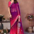 Pink and Purple Georgette Saree Embroidered Border Work