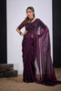 Wine Purple Organza Saree Black Floral Embroidery Designer Saree
