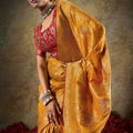 Mustard Yellow Banarasi Silk Saree Rich Gold Zari Weaving Embroidered Border