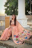 Peach Linen Silk Saree with Multicolor Floral Print Woven Border