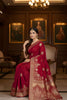 Wine Red Banarasi Silk Saree with Gold Zari Floral Weaving Traditional Wear