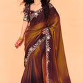 Chocolate Brown Designer Embroidered Silk Saree Zari Border Blouse Piece