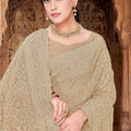 Beige Georgette Saree Heavy Gold Zari Embroidery Designer Blouse