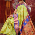 Parrot Green Kanjivaram Silk Saree Gold Zari Border Butti Work