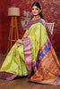 Parrot Green Kanjivaram Silk Saree Gold Zari Border Butti Work