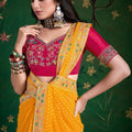 Mustard Yellow Bandhej Georgette Saree and Designer Blouse