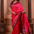 Pink Paithani Silk Saree with Contrast Purple Zari Border