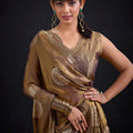 Coffee Brown Tissue Silk Saree with Gold Zari Polka Butti Work