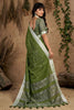 Olive Green Linen Saree with Silver Zari Border Lightweight Saree
