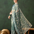 Sea Green Embroidered Net Saree with Designer Border Party Wear Saree