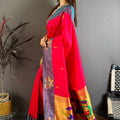 Hot Pink Soft Silk Saree with Grey Border and Designer Pallu