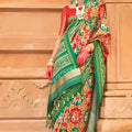 Green and Multicolor Patola Print Silk Saree Traditional Border