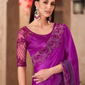 Purple Georgette Saree Embroidered Lace Border Designer Blouse