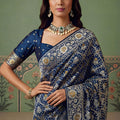 Royal Navy Blue Heavy Embroidered Banarasi Silk Saree