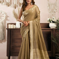 Golden Beige Silk Saree with Rich Zari Border Designer Saree