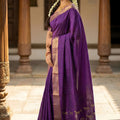 Royal Purple Kanjivaram Silk Saree Gold Zari Border Traditional Motif Pallu