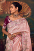 Pink Silk Saree with Heavy Border and Wine Velvet Blouse