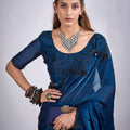 Teal Blue Organza Silk Saree with Black Embroidered Blouse