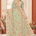 Designer Sage Green Net Floral Embroidered Saree Heavy Border Blouse