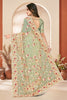 Designer Sage Green Net Floral Embroidered Saree Heavy Border Blouse