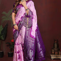 Purple Banarasi Silk Saree Silver Zari Border Traditional Motifs Saree