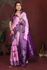 Purple Banarasi Silk Saree Silver Zari Border Traditional Motifs Saree