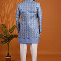 Luxury Sky Blue Indo Western Sherwani for Men With Designer Jacquard Jacket