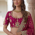 Rani Pink Banarasi Silk Saree Heavy Zari Embroidery Rich Designer Border