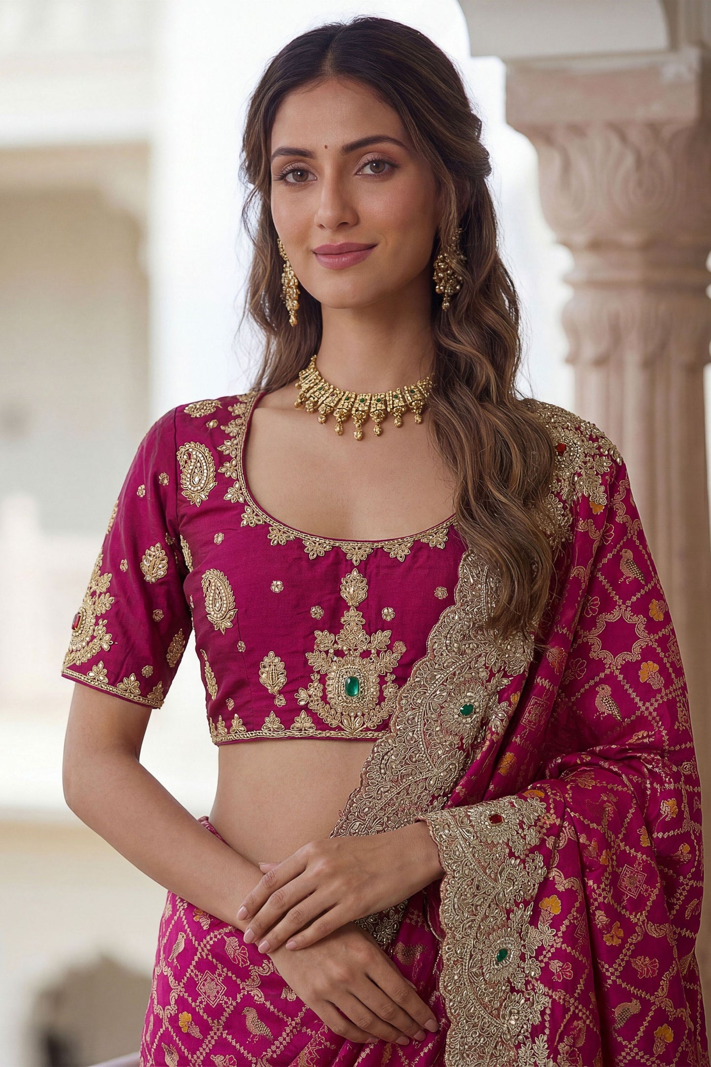 Rani Pink Banarasi Silk Saree Heavy Zari Embroidery Rich Designer Border
