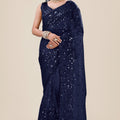 Navy Blue Net Saree with Heavy Sequins Embroidery Designer Blouse