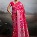 Luxury Rani Pink Banarasi Silk Saree Rich Gold Zari Weaving Traditional Motifs
