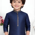 Festive Royal Blue Jacquard Silk Pintux Kurta Pajama Set for Boys