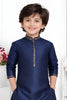 Festive Royal Blue Jacquard Silk Pintux Kurta Pajama Set for Boys