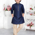 Festive Royal Blue Jacquard Silk Pintux Kurta Pajama Set for Boys