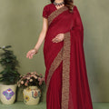 Maroon Embroidered Georgette Saree with Gold Border 