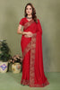 Classic Red Embroidered Georgette Saree with Rich Gold Border 