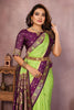 Lime Green Silk Blend Saree with Purple Zari Woven Border Rich Pallu