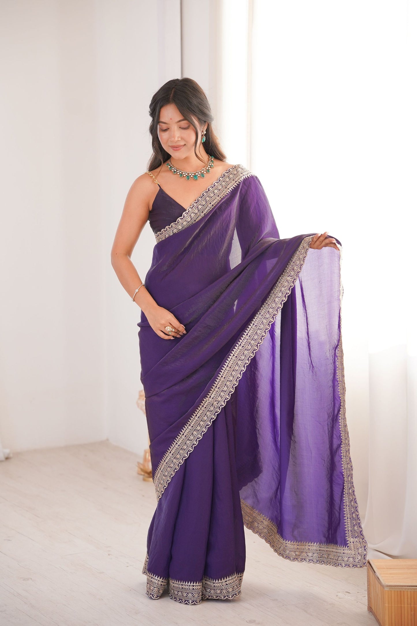 Royal Purple Organza Saree with Designer Embroidered Border