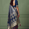 Royal Navy Blue Heavy Embroidered Banarasi Silk Saree