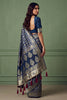 Royal Navy Blue Heavy Embroidered Banarasi Silk Saree