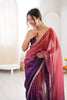 Purple Organza Silk Saree Designer Gold Lace Border Matching Blouse