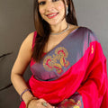 Hot Pink Soft Silk Saree with Grey Border and Designer Pallu